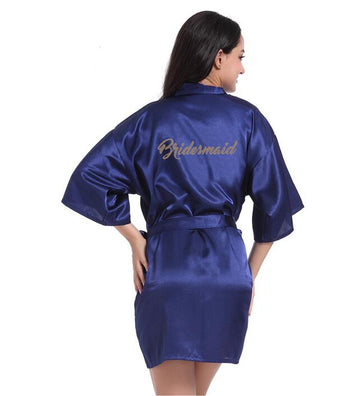 Bridal Party Robe Letter Bride on the Robe Back Women Short Satin