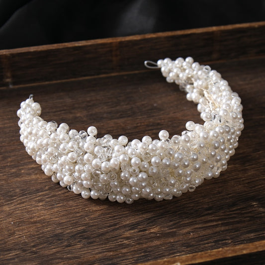 New Pearl Hairband Headwear Hand Woven Twist Bead Bridal Headband Catwalk Runway Dress Accessories