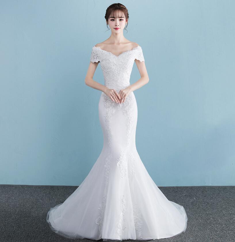 One-shoulder Wedding Dress Bride Married Slim Slimming Waist Fishtail Wedding Dress