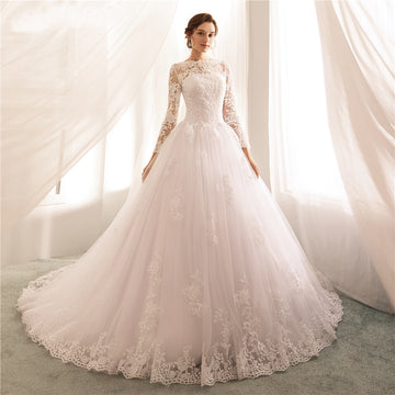 Vestido de Noiva Long Sleeves Wedding Dresses Lace A Line Wedding Gowns Sexy Sheer New Arrival Bride Dress Robe De Mariee