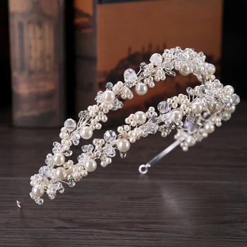 White Pearl Crystal Bridal Headband