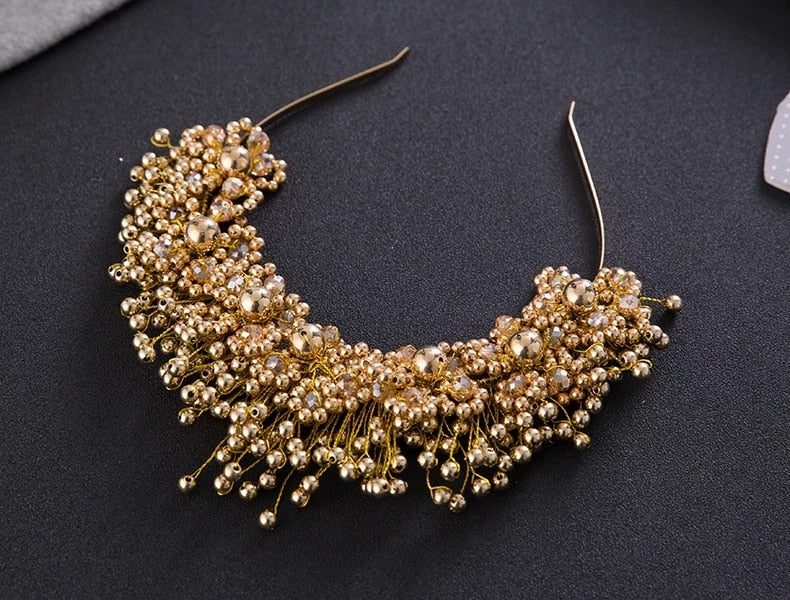 Baroque Gold Flower Leaves Crystal Bridal Crowns for Wedding Hair Accessories New Simulated Pearl Crowns Tiaras Diadem Headbands