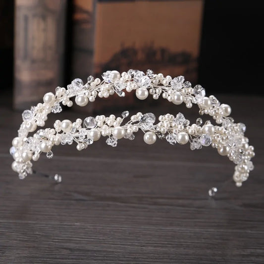 White Pearl Crystal Bridal Headband