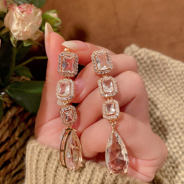 Ruby drop earrings wedding banquet light luxury drop-shaped inlaid crystal zircon noble temperament