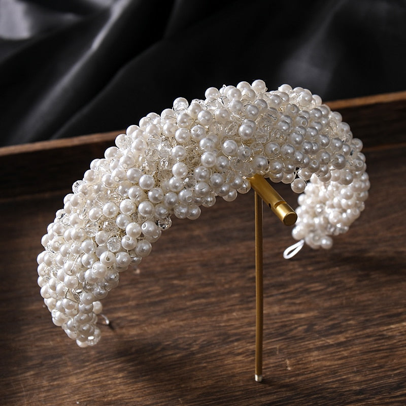 New Pearl Hairband Headwear Hand Woven Twist Bead Bridal Headband Catwalk Runway Dress Accessories