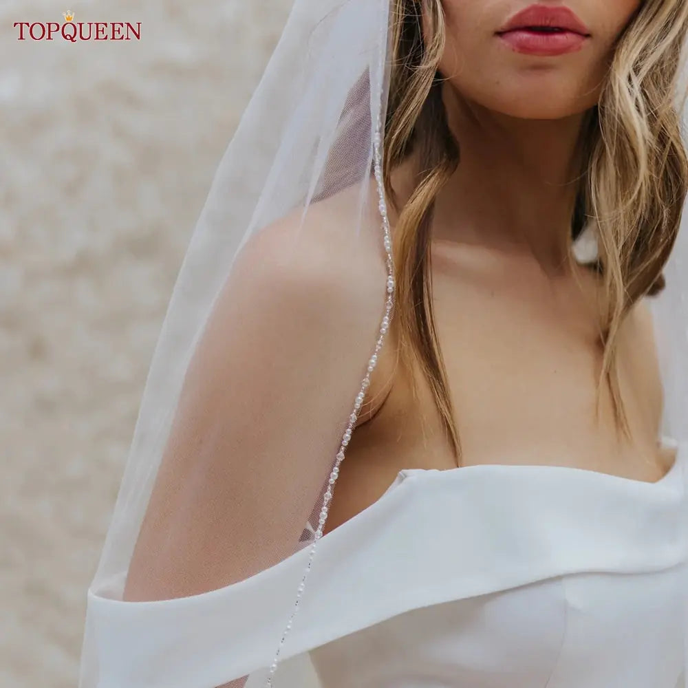 TOPQUEEN V107 Long Bridal Veils Crystal Beaded